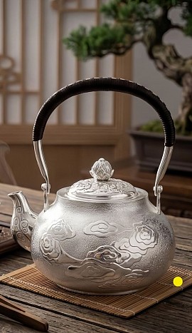 Fine silver handcrafted teapot with cloud relief £4008 order number 855